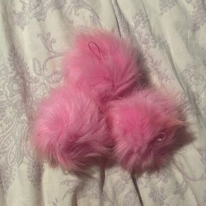 NWOT Pink Fluffy Pom Pom Keychains Craft Supplies